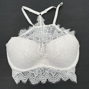 PINK Victorias Secret Bralette Bra S D-DD White Lace Push Up Padded Racerback